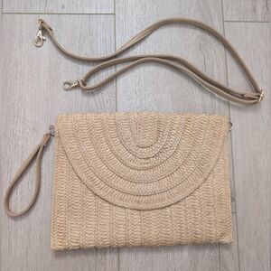 Tan Woven Clutch Or Shoulder Bag